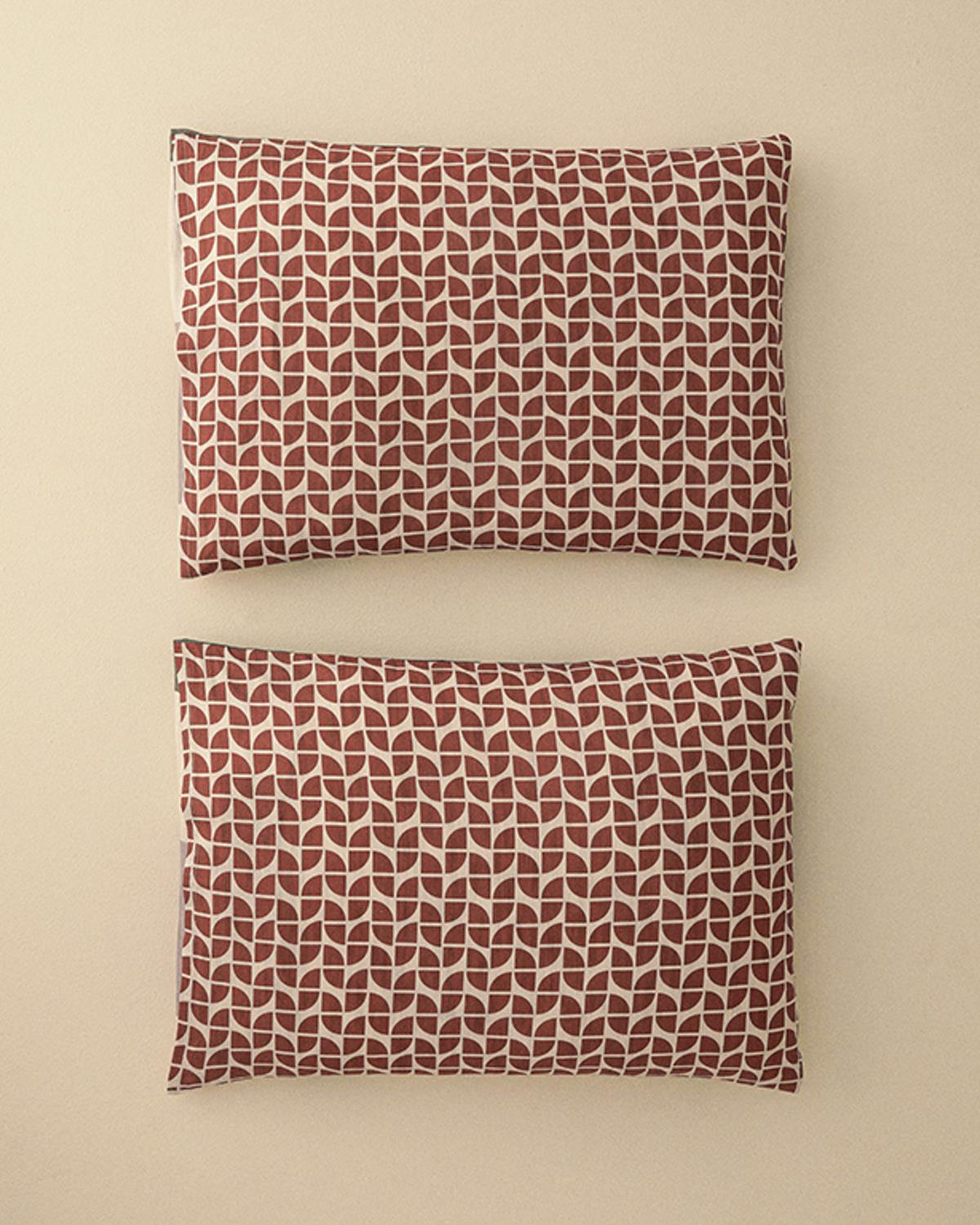 Set 2 fețe de pernă, Dynamic Square, bumbac-viscoză, 50x70 cm, bej – terracotta