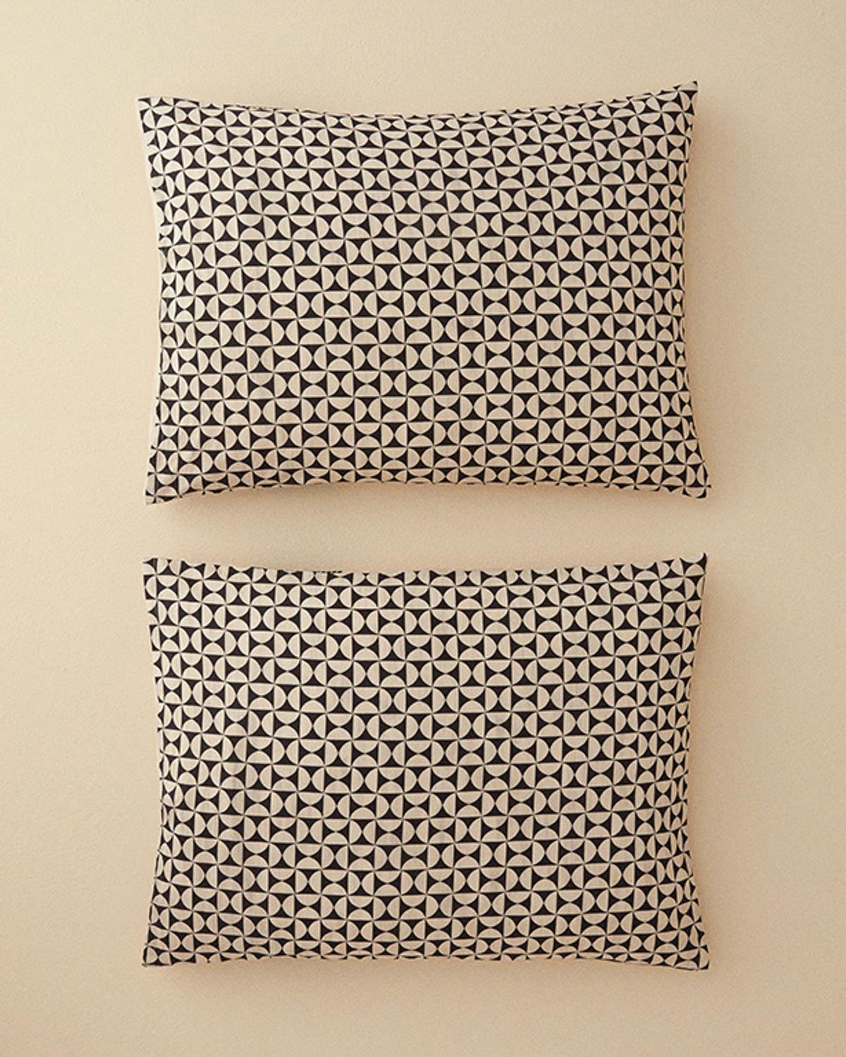 Set 2 fețe de pernă, Geodesic, bumbac-viscoză, 50x70 cm, antracit - verde