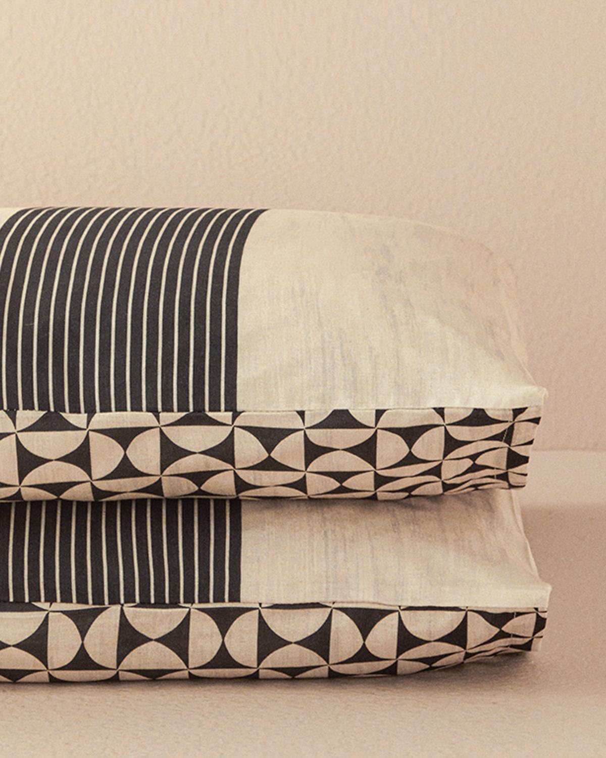 Set 2 fețe de pernă, Geodesic, bumbac-viscoză, 50x70 cm, antracit - verde