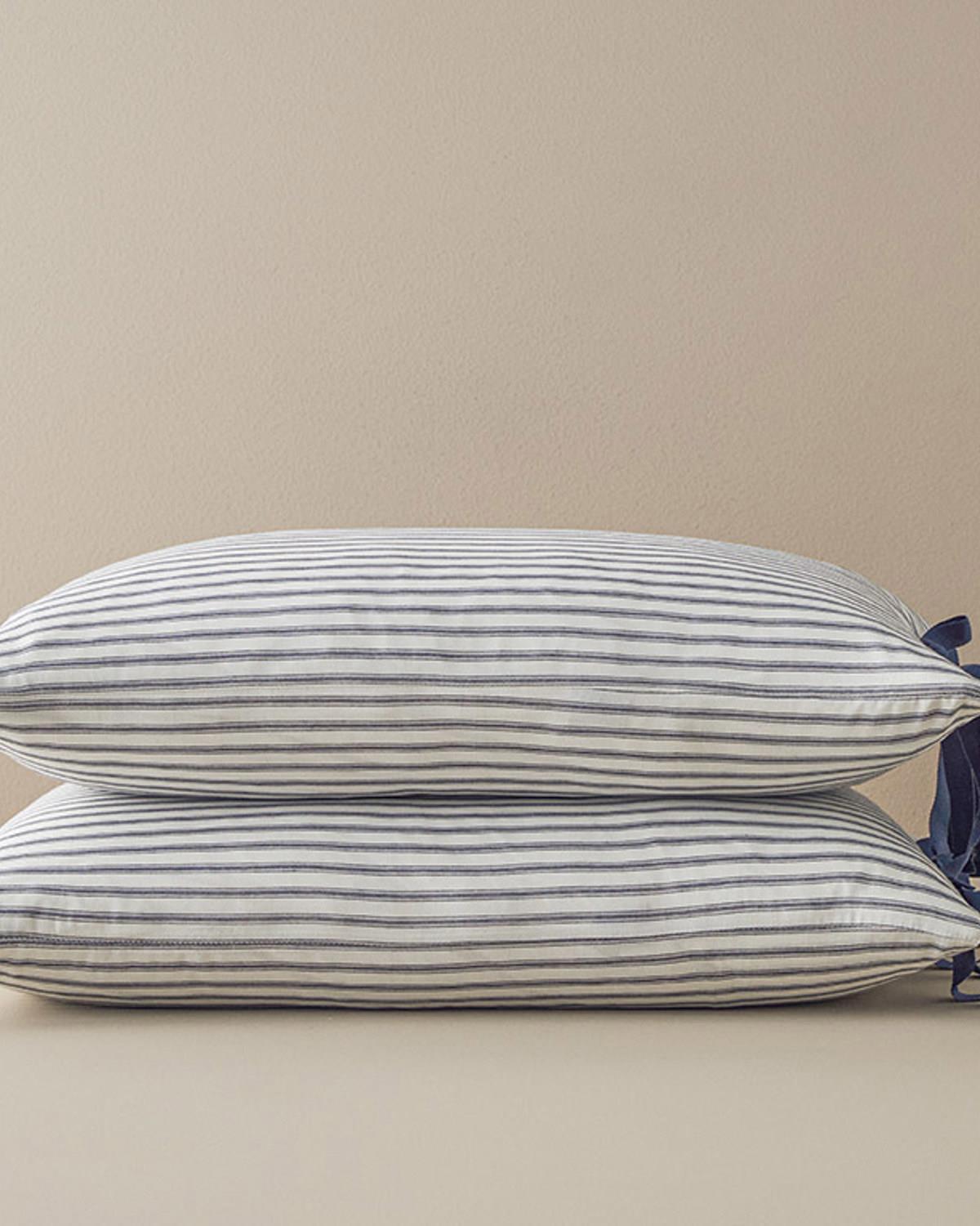 Set 2 fețe de pernă, Pure Stripe, bumbac-viscoză-poliester, 50x70 cm, bleumarin
