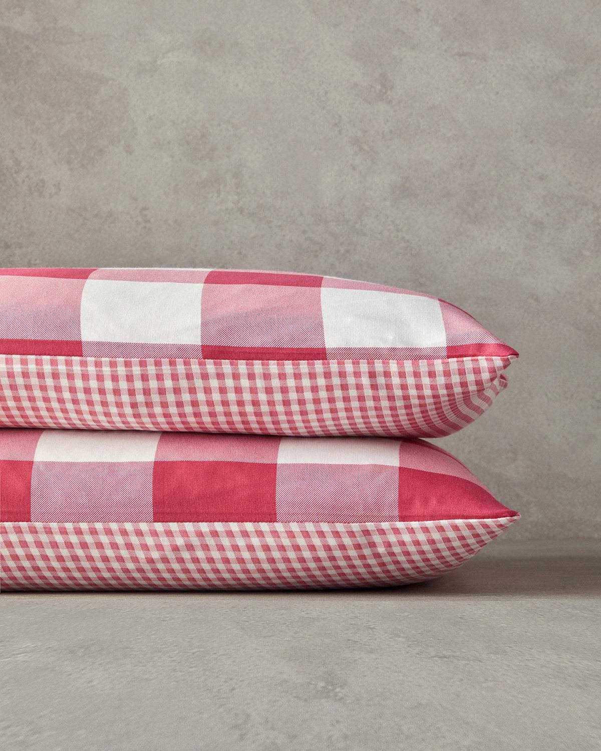 Set 2 fete de perna, Gingham, bumbac-poliester, 50x70 cm, roz