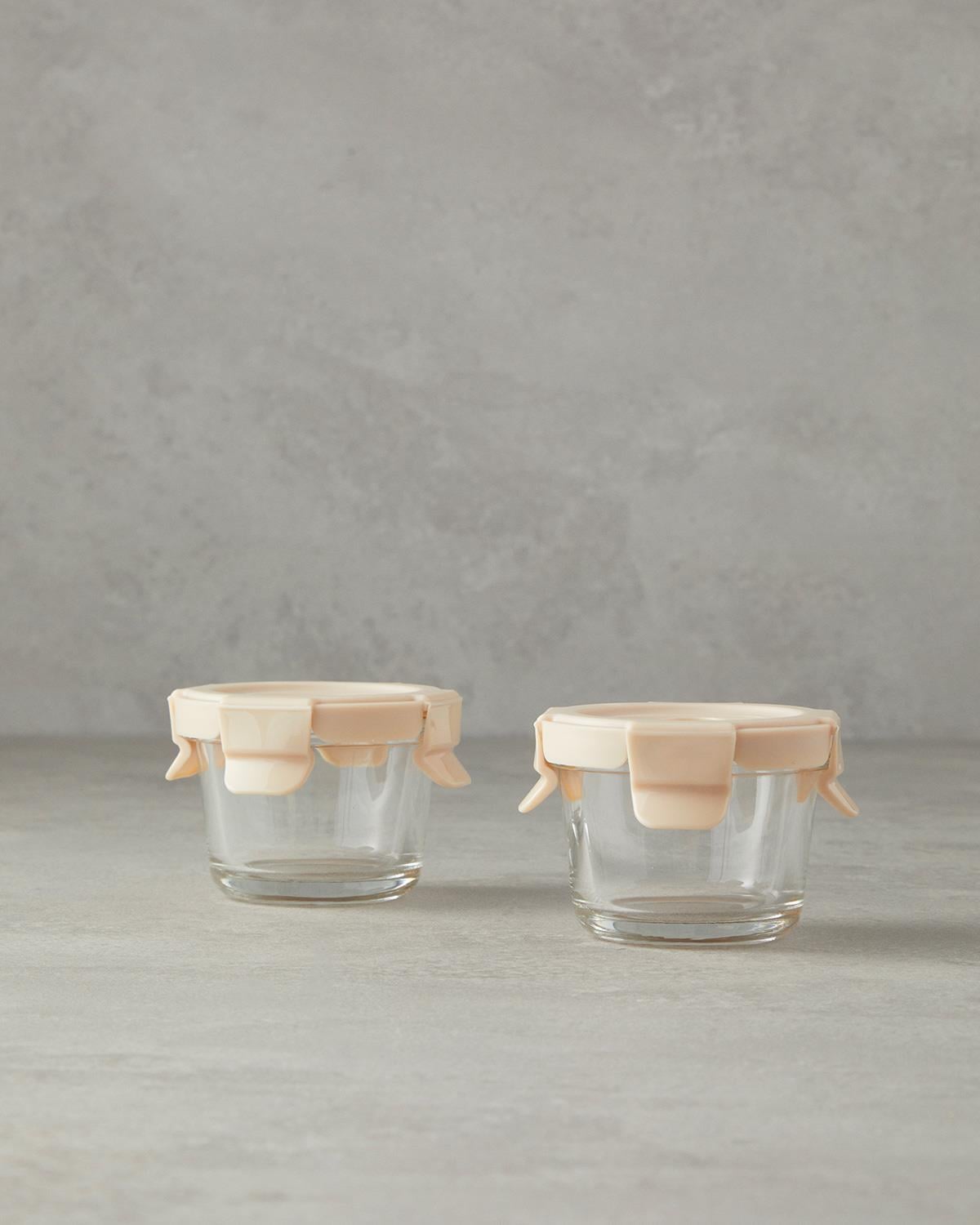 Set 2 mini caserole cu capac, Minimo, sticlă, 130 ml, bej