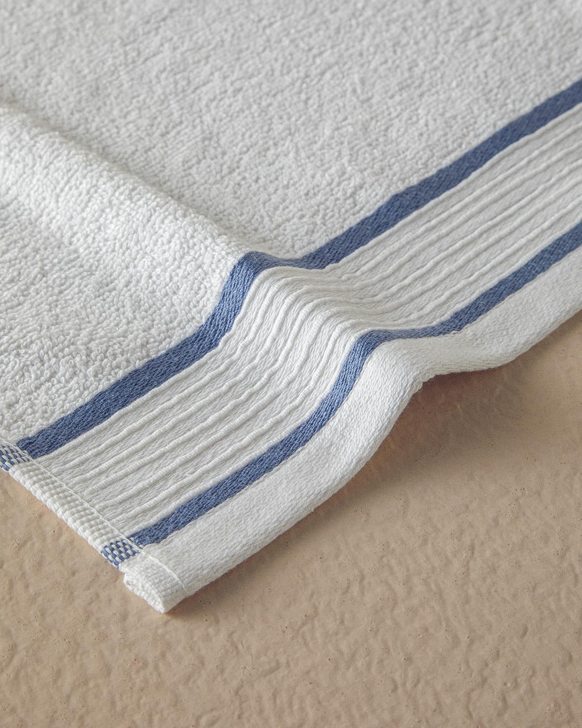 Cottony Bordered Face Towel Set Ecru-Indigo