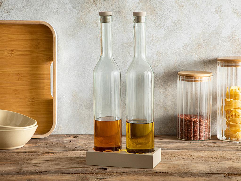 Set 2 recipiente ulei-oțet, Greta, sticlă, 500 ml, bej închis