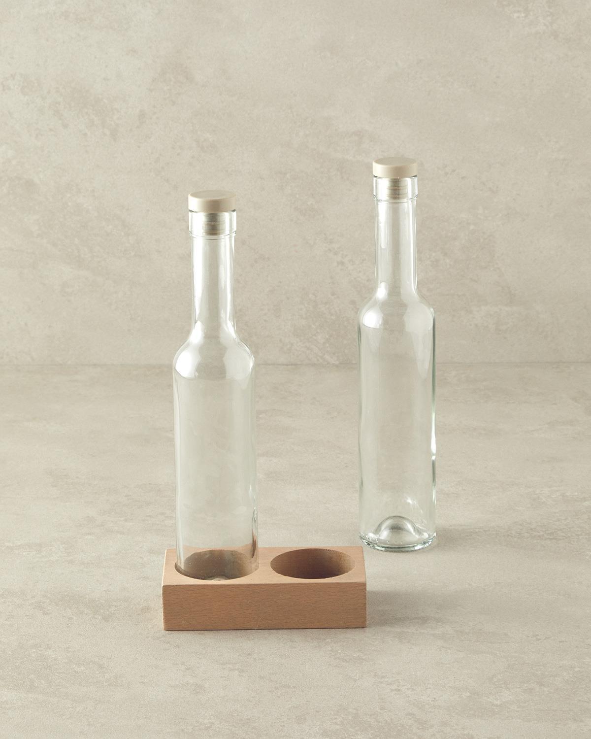 Set 2 recipiente ulei/oțet cu suport, Avec, sticlă, 250 ml, transparent