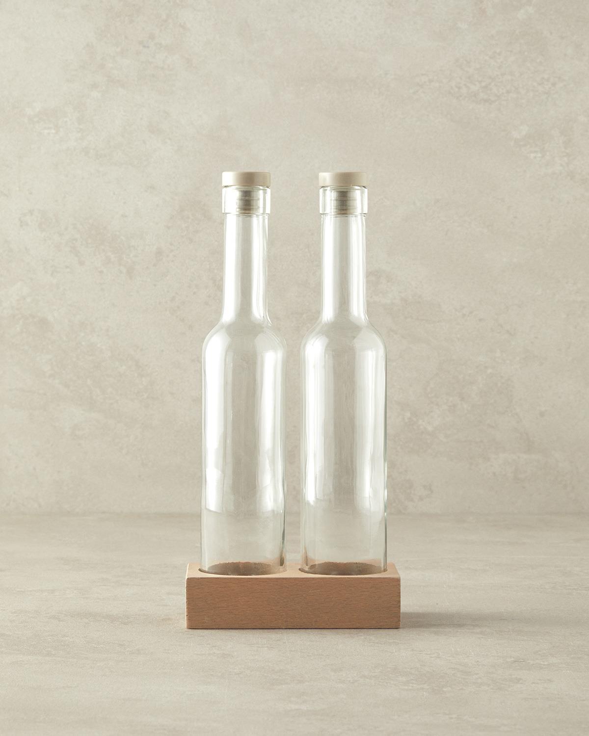 Set 2 recipiente ulei/oțet cu suport, Avec, sticlă, 250 ml, transparent