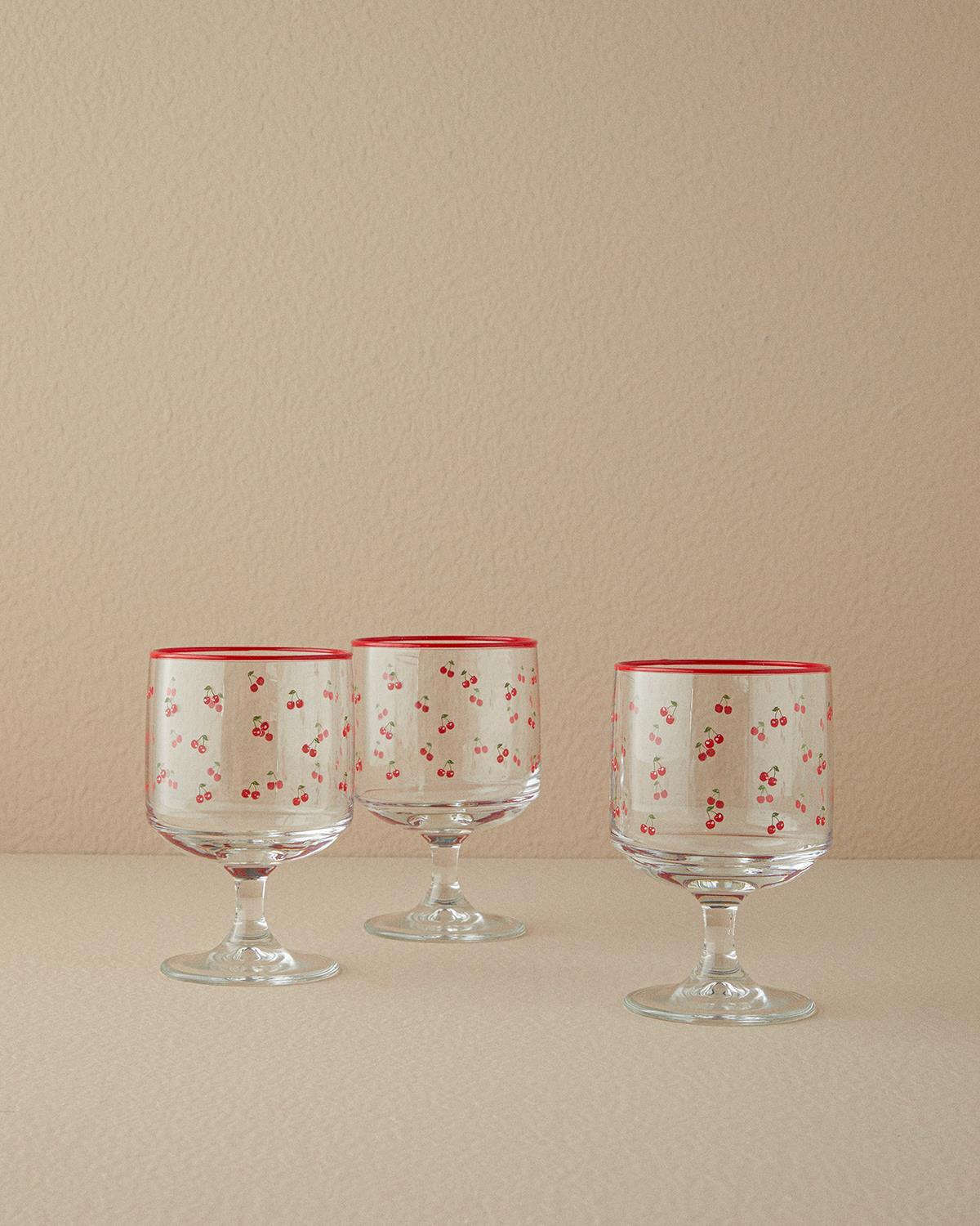 Set 3 Pahare pentru apă, Strawberry, sticlă, 300 ml, roșu