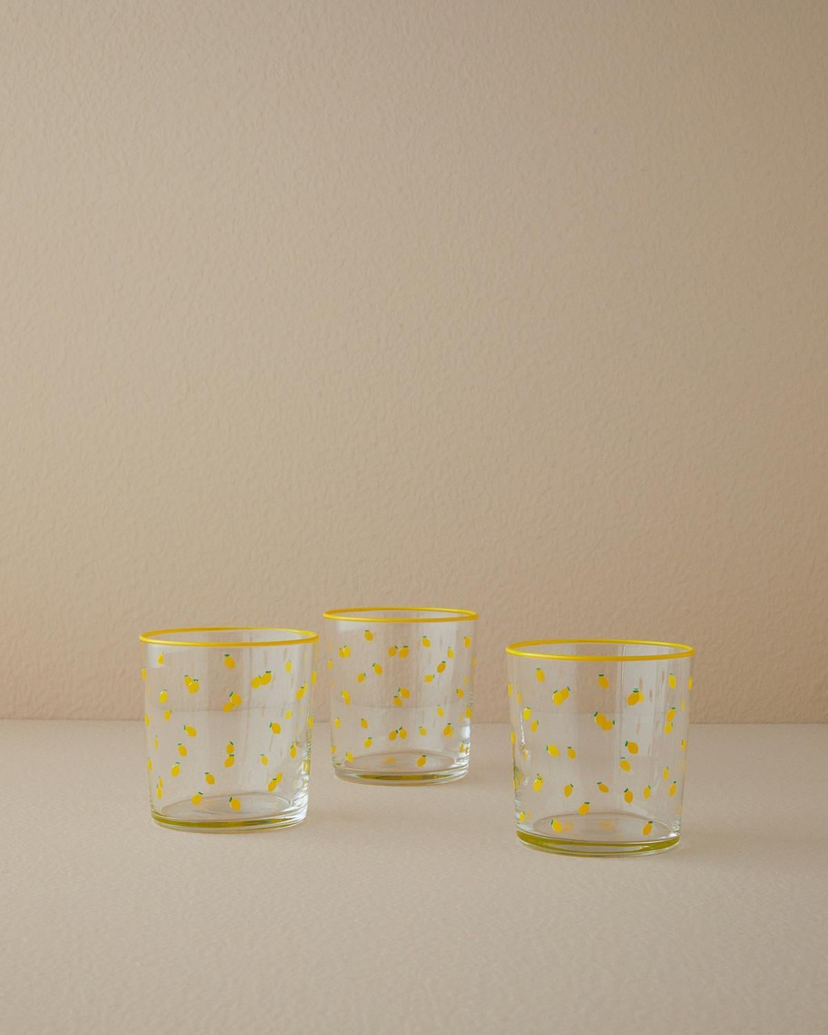 Set 3 Pahare pentru băuturi răcoritoare, Lemon, sticlă, 380 ml, galben