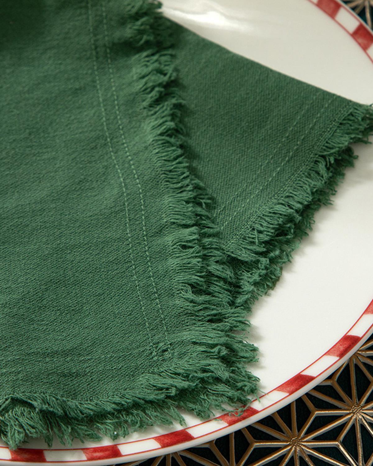 Set 6 șervete, Smooth Fringes, bumbac, 40x40 cm, verde