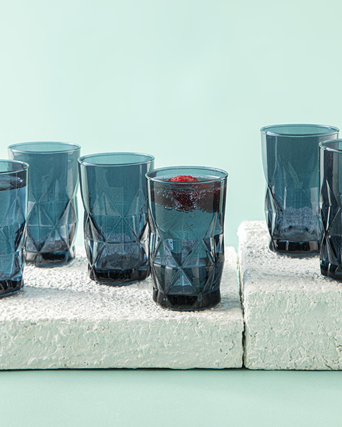 Set 6 Pahare pentru apă, Sofya, sticlă, 110 ml, bleumarin