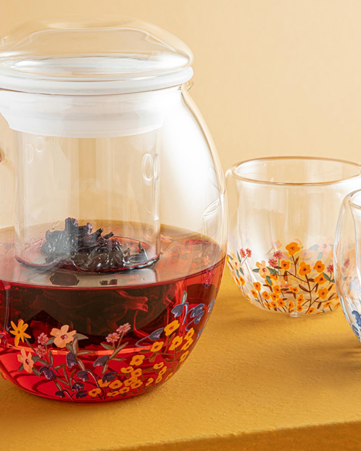 Flower Spree Glass 3 Pieces Pot Set 765 ml Colorful