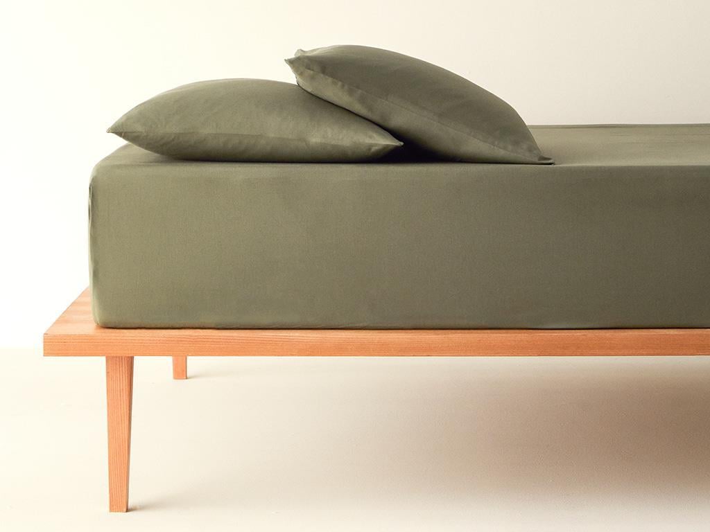 Set cearceaf elastic și fețe de pernă, King size, Plain, bumbac, 180x200 cm/ 50x70 cm, verde închis