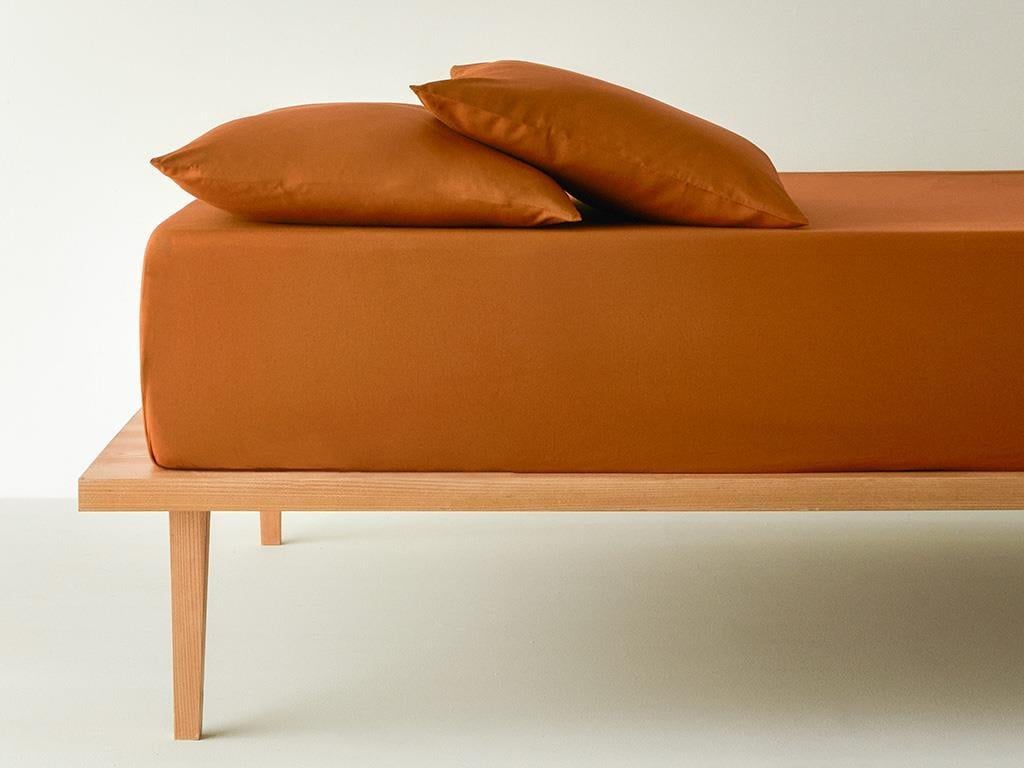 Set cearceaf elastic și fețe de pernă, King size, Plain, bumbac, 180x200 cm/ 50x70 cm, terracotta