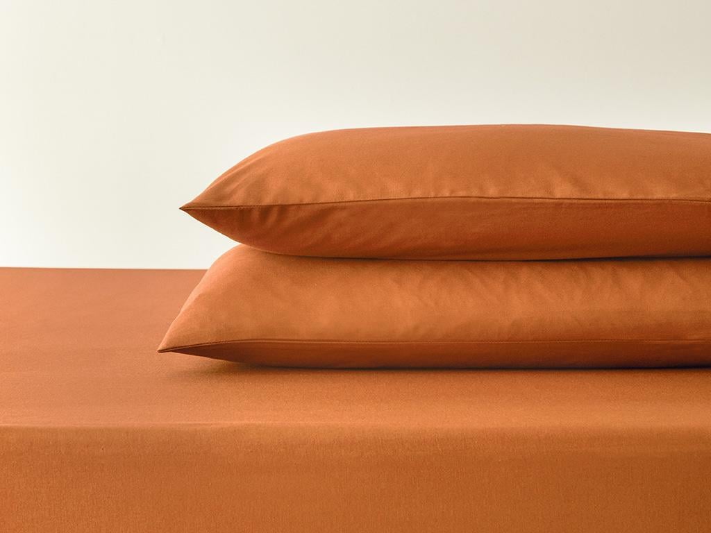 Set cearceaf elastic și fețe de pernă, King size, Plain, bumbac, 180x200 cm/ 50x70 cm, terracotta