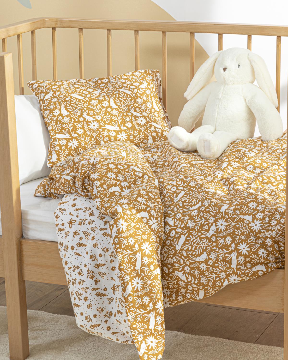 Set complet lenjerie pentru pătuț bebe, Bunny, 100x150 cm, bumbac, alb