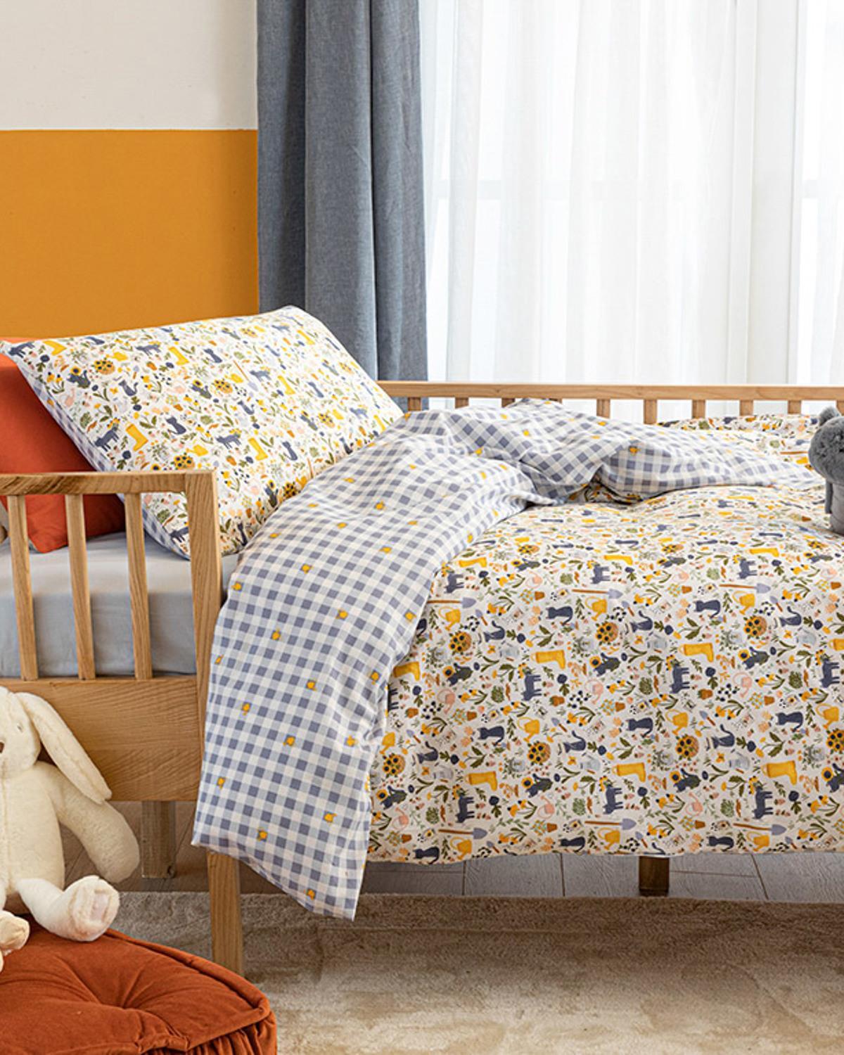 Set complet lenjerie pentru pătuț bebe, Cat, 160x220 cm, bumbac, gri