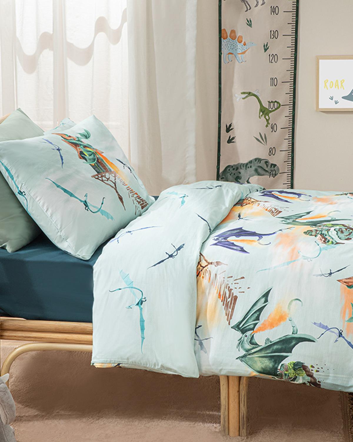 Ejderha Cotton Men's Kids Duvet Cover Set 160x220 cm Green