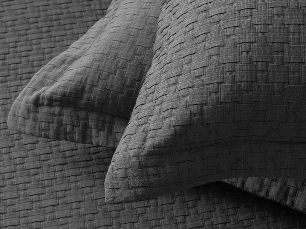 Set cuvertură pat cu fețe de pernă, King size, Matris, jacquard-bumbac-poliester, 240x250 cm, antracit