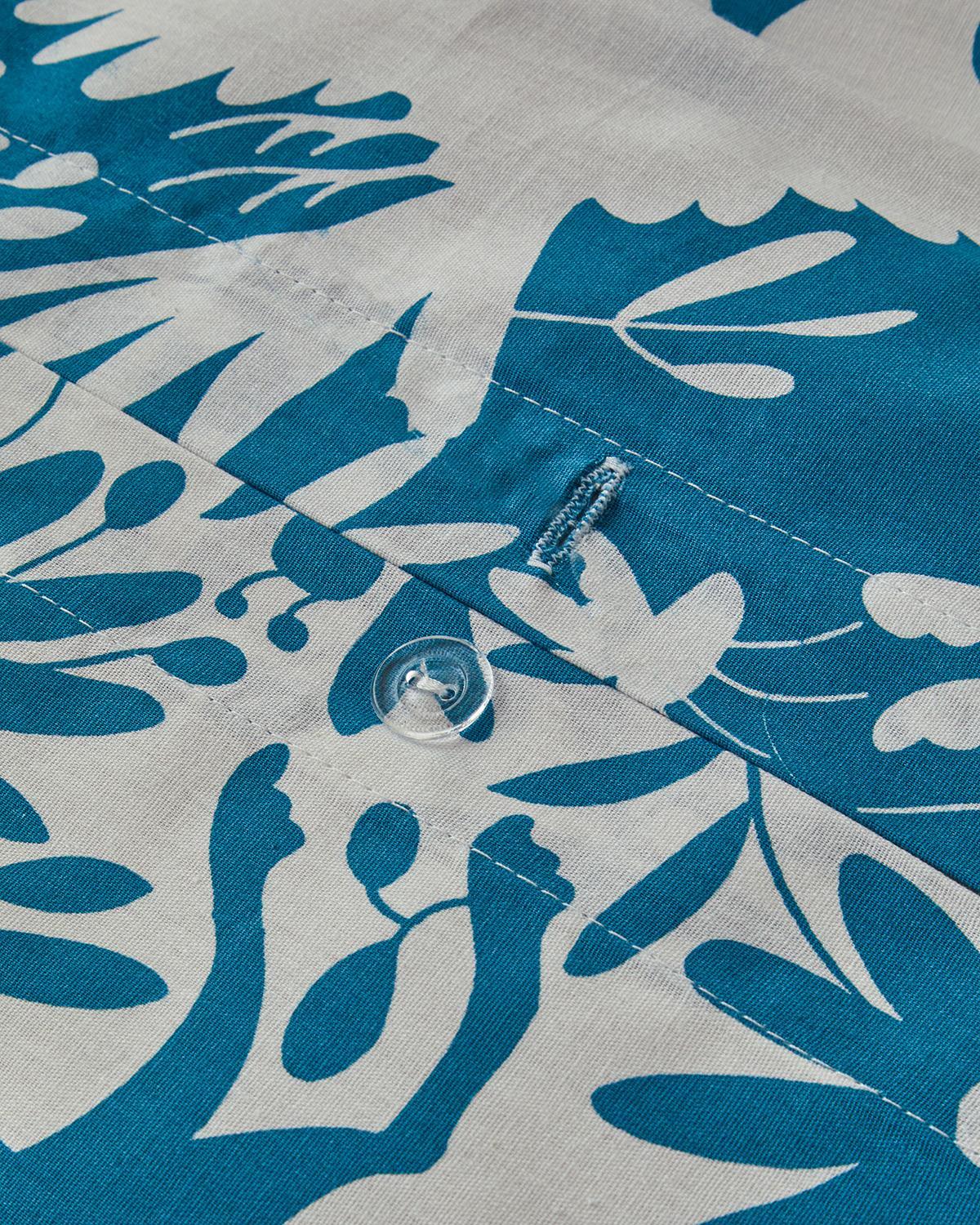 Set husa de pilota cu 2 fete de perna, pat dublu, Folk Jungle, bumbac, 200x220 cm/50x70 cm, bleu