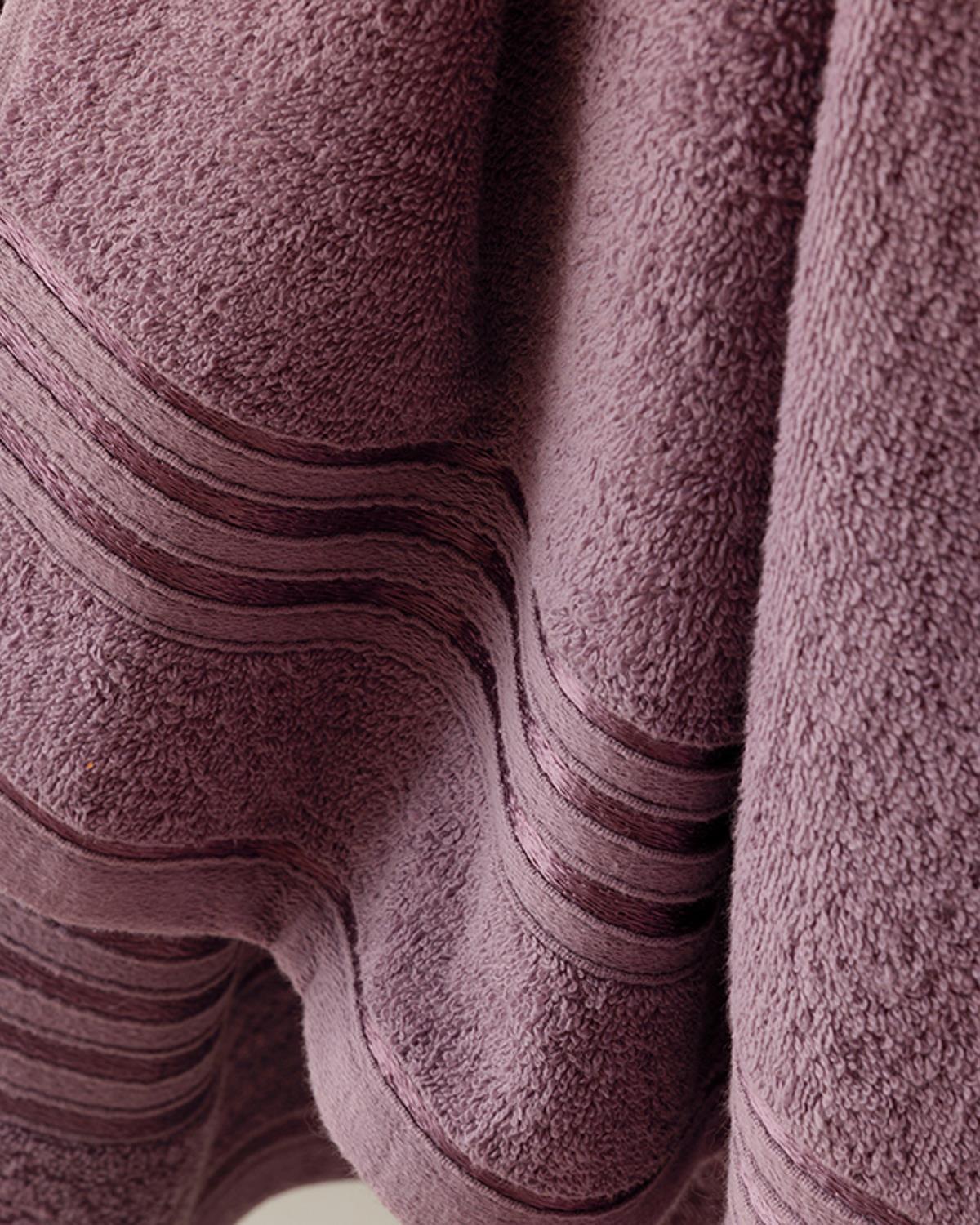 Romantic Stripe Filoselle Bath Towel Set 50x85cm + 70x150cm Light Damson