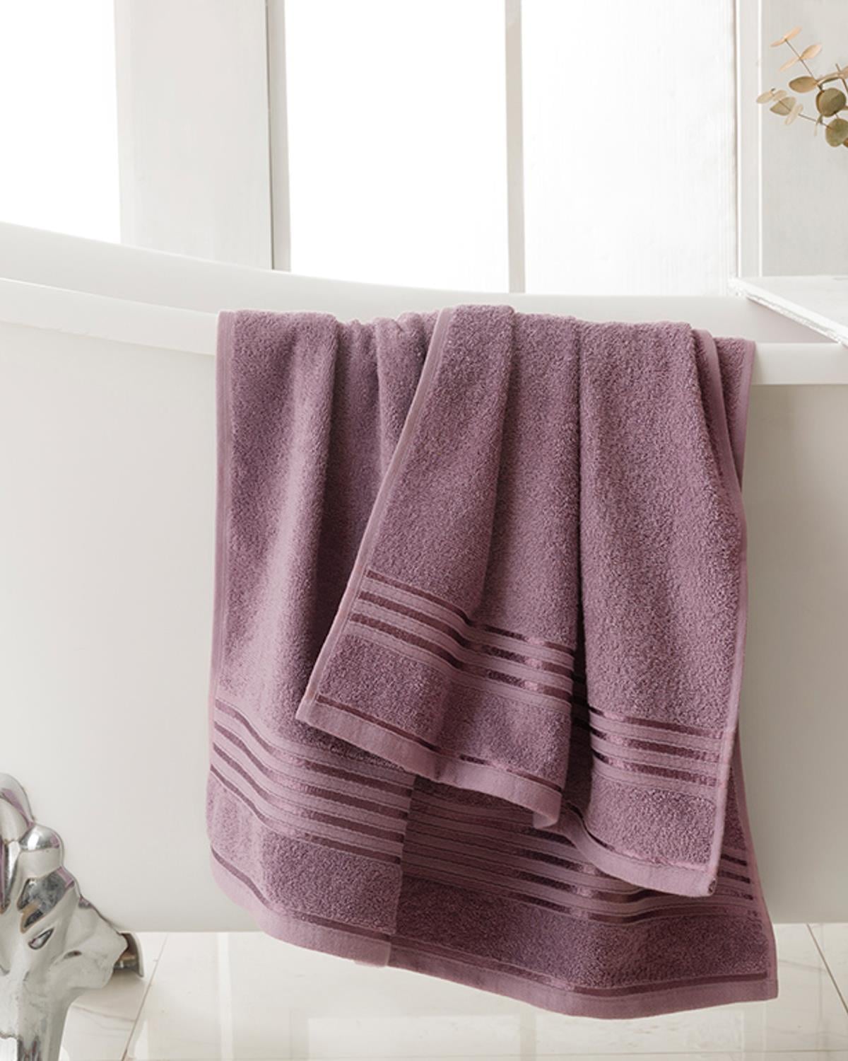 Romantic Stripe Filoselle Bath Towel Set 50x85cm + 70x150cm Light Damson