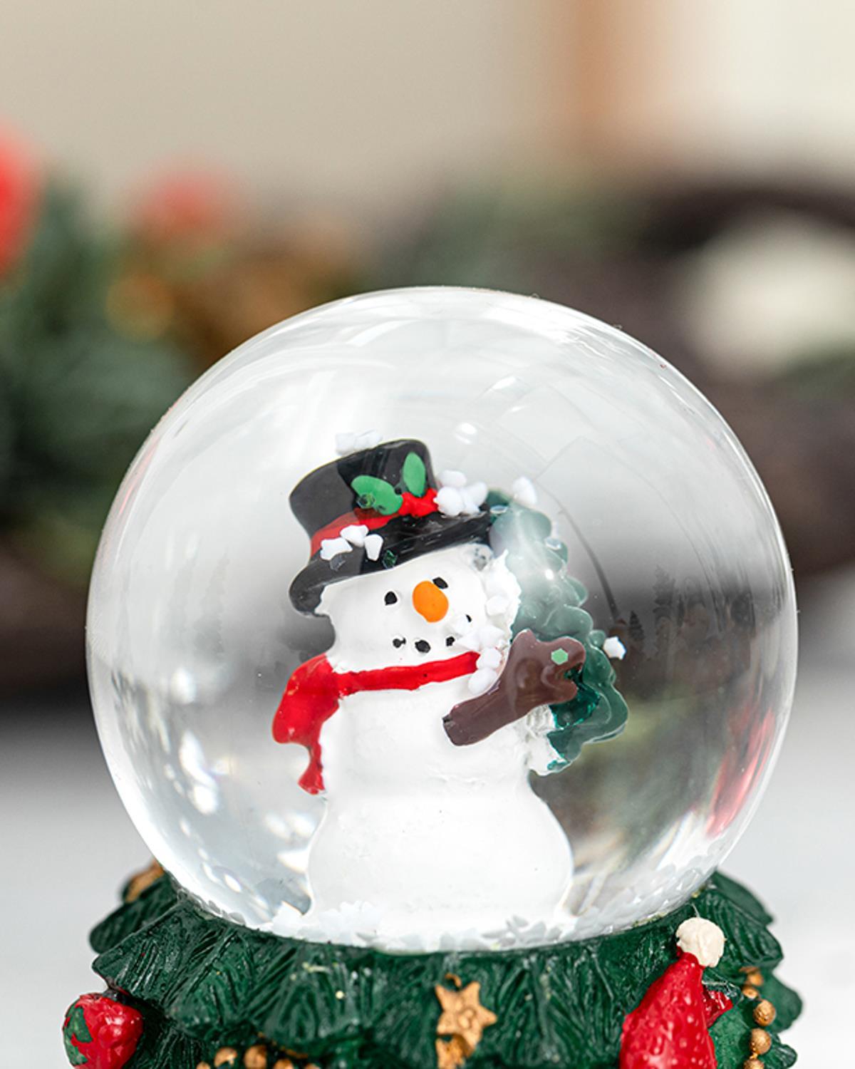 Snowman wih Tree Snow Globe 4,5x4,5x6 cm Green