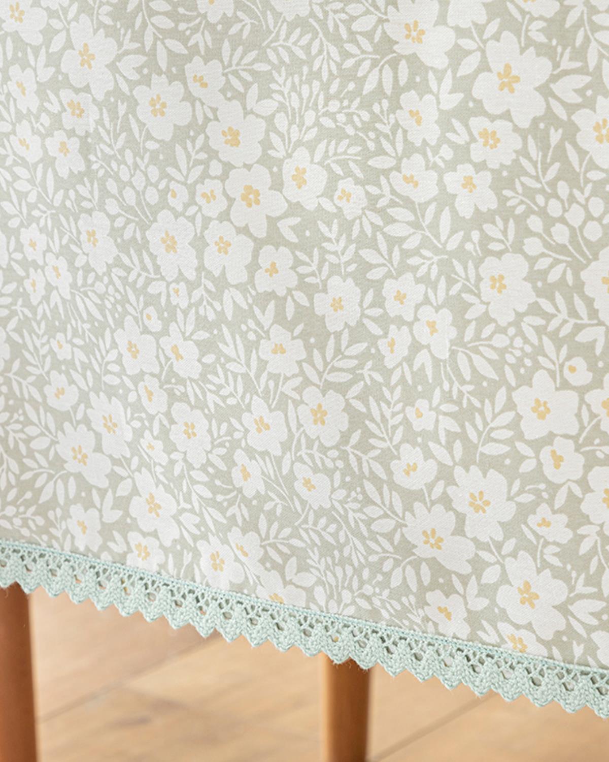 Sprinkle Flowers Polycotton Laced Table Cloth 150x220 cm Green
