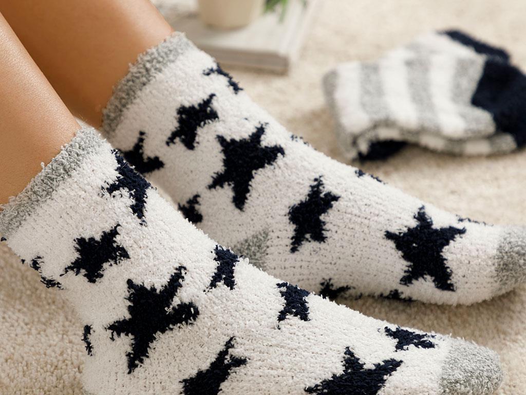 Starred Plush Plush Standart Light Cream-Navy Blue