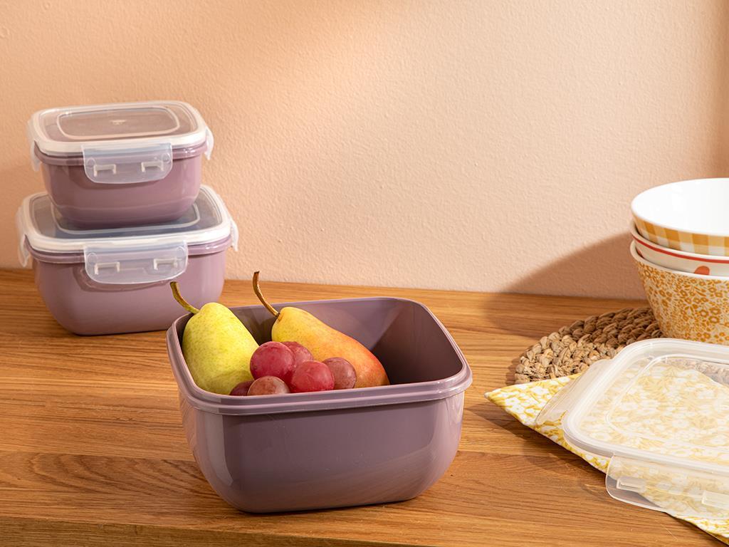 Stella Plastic 3 pcs Square Storage Box Set 500-900-1500 ml Damson