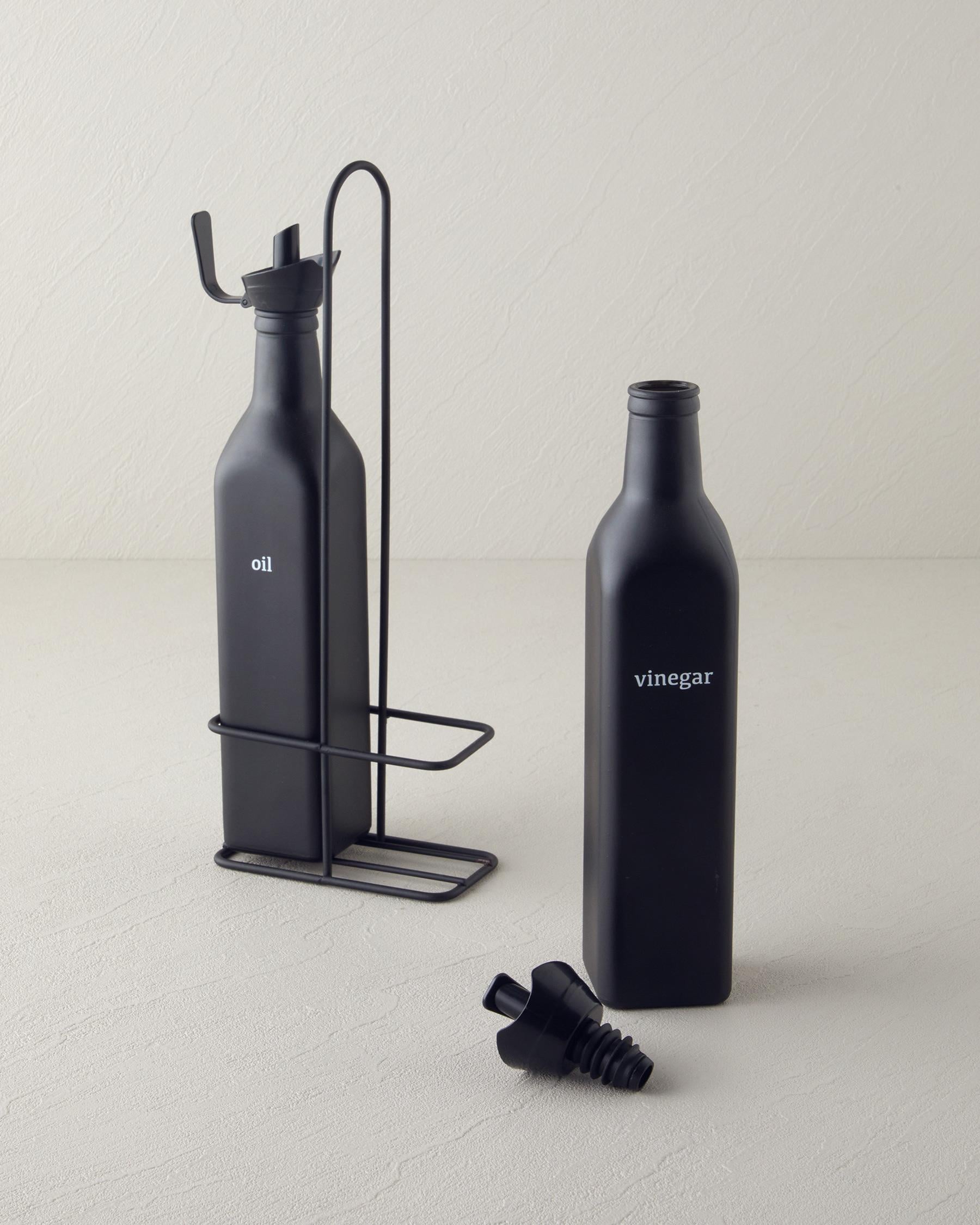 Sticlă Cu 2 Piese Recipient Ulei - Oțet 500 ml Negru