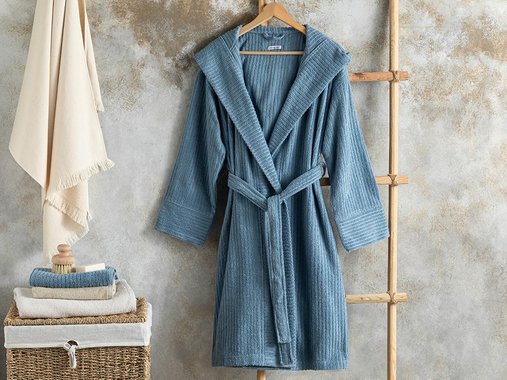 Stripe Halat De Baie Twilled, Bumbac, S-M, Gri-Beige