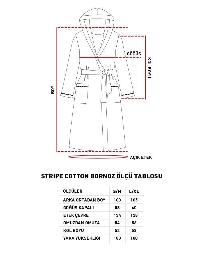 Stripe Halat De Baie Twilled, Bumbac, S-M, Gri-Beige