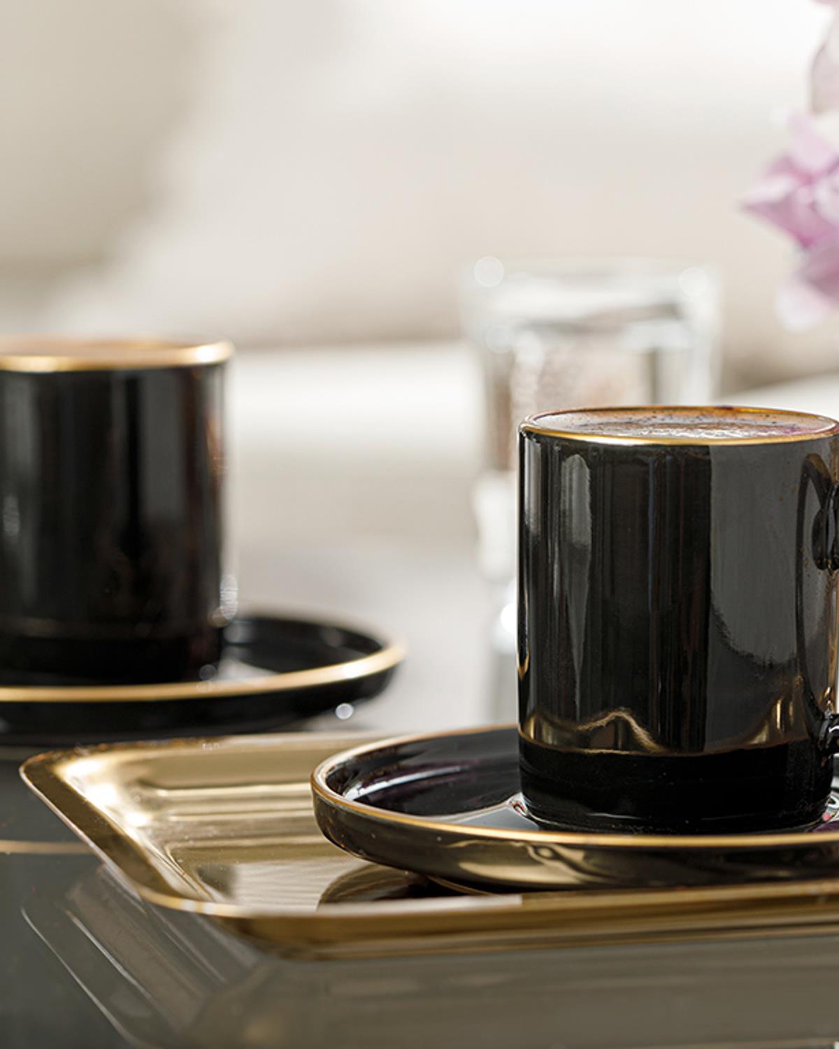 Stripes Porțelan 4 Piese 2 Persoane Set De Cești De Cafea 85 ml Negru