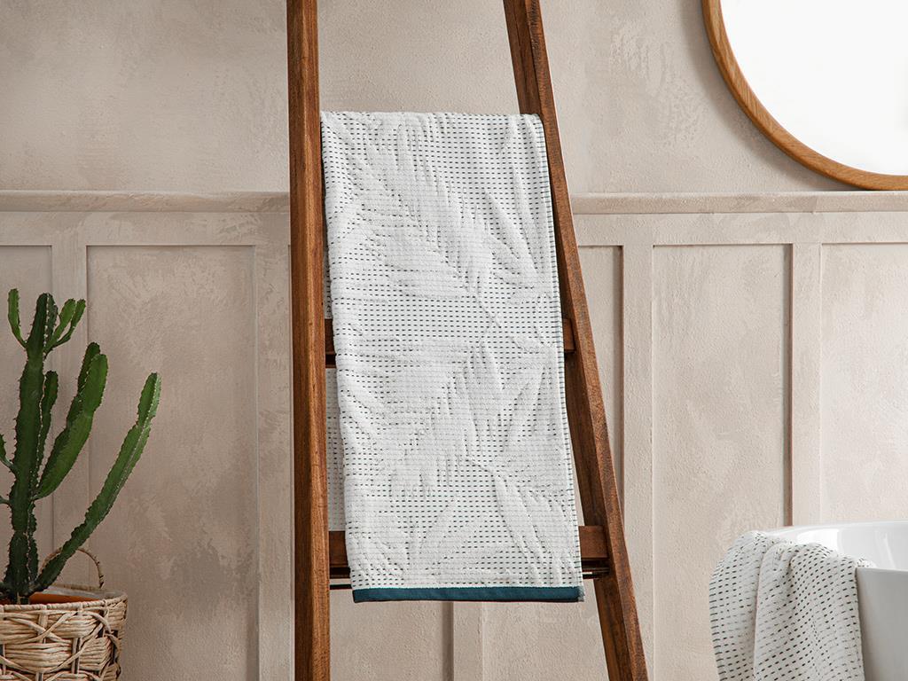 Sukulent Cotton Jacquard Bath Towel 70x140 cm Ecru - Petrol