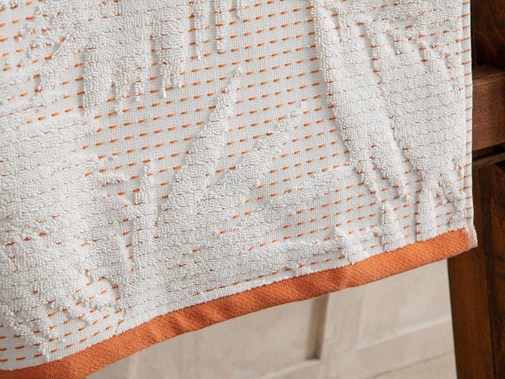 Sukulent Cottony With Jacquard Bath Towel 70x140 cm Ecru - Brick Red