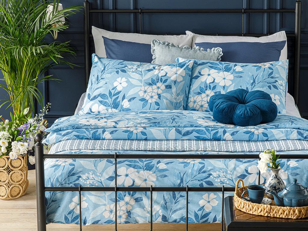 Summer Garden Bumbac Super King Set Lenjerie De Pat 260x220 cm Albastru