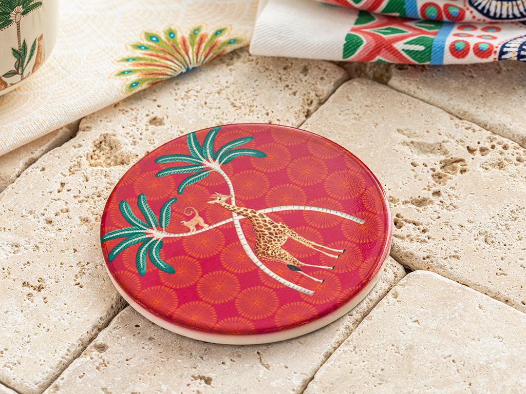 Suport de pahar, Exotic Giraffe, ceramica, 10,8 cm, rosu