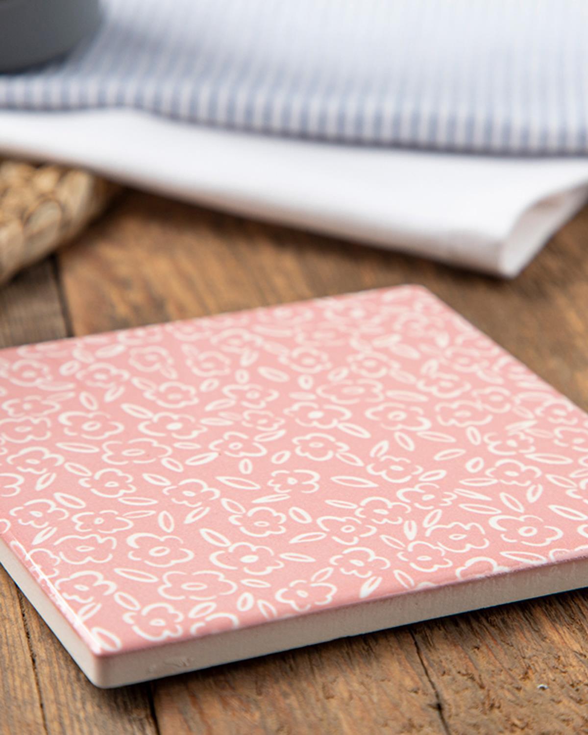 Pink Plaid Silicone Coaster 11 cm Pink