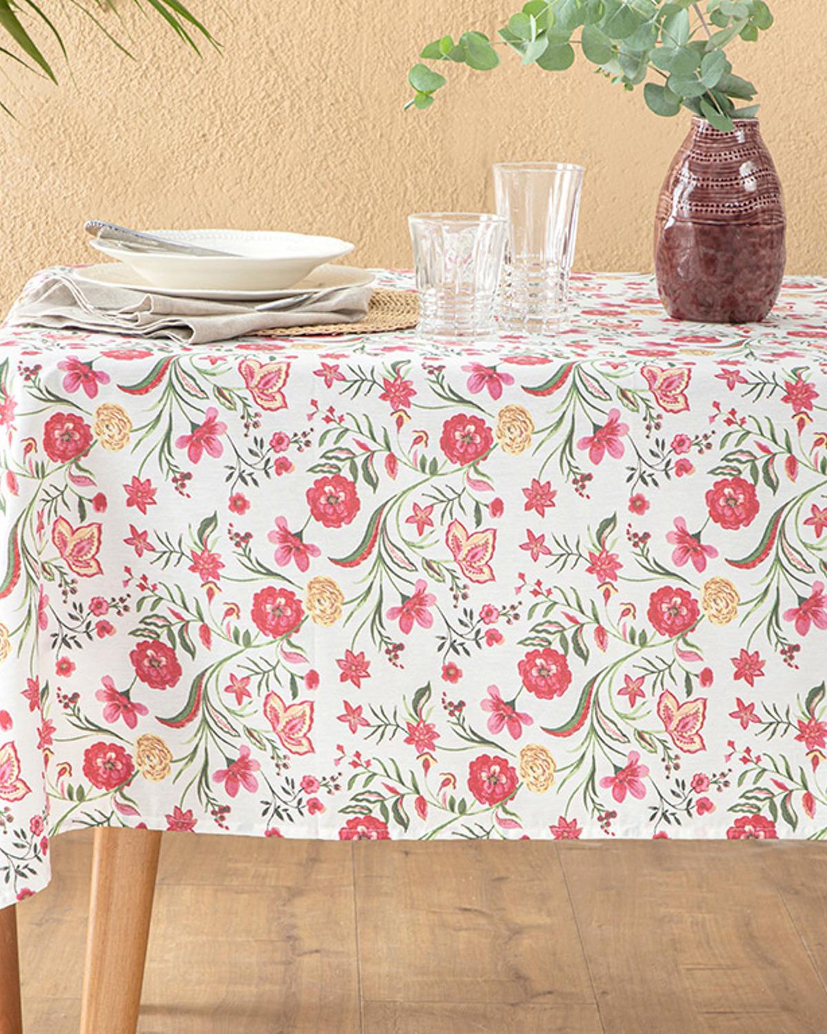 Sweet Flowers Polycotton Fringed Table Cloth 150x220 cm Colorful