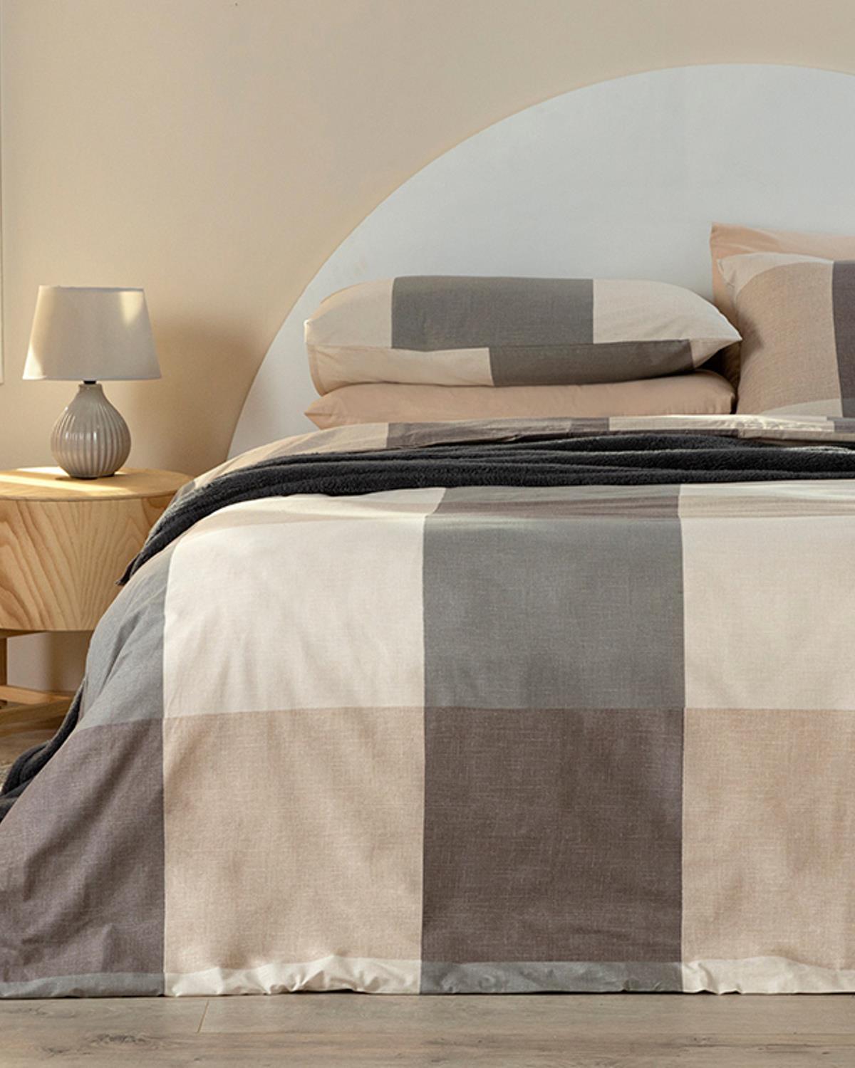 Textured Plaid Set Lenjerie De Pat Single, Bumbac, 160*220 Cm, Gri Deschis