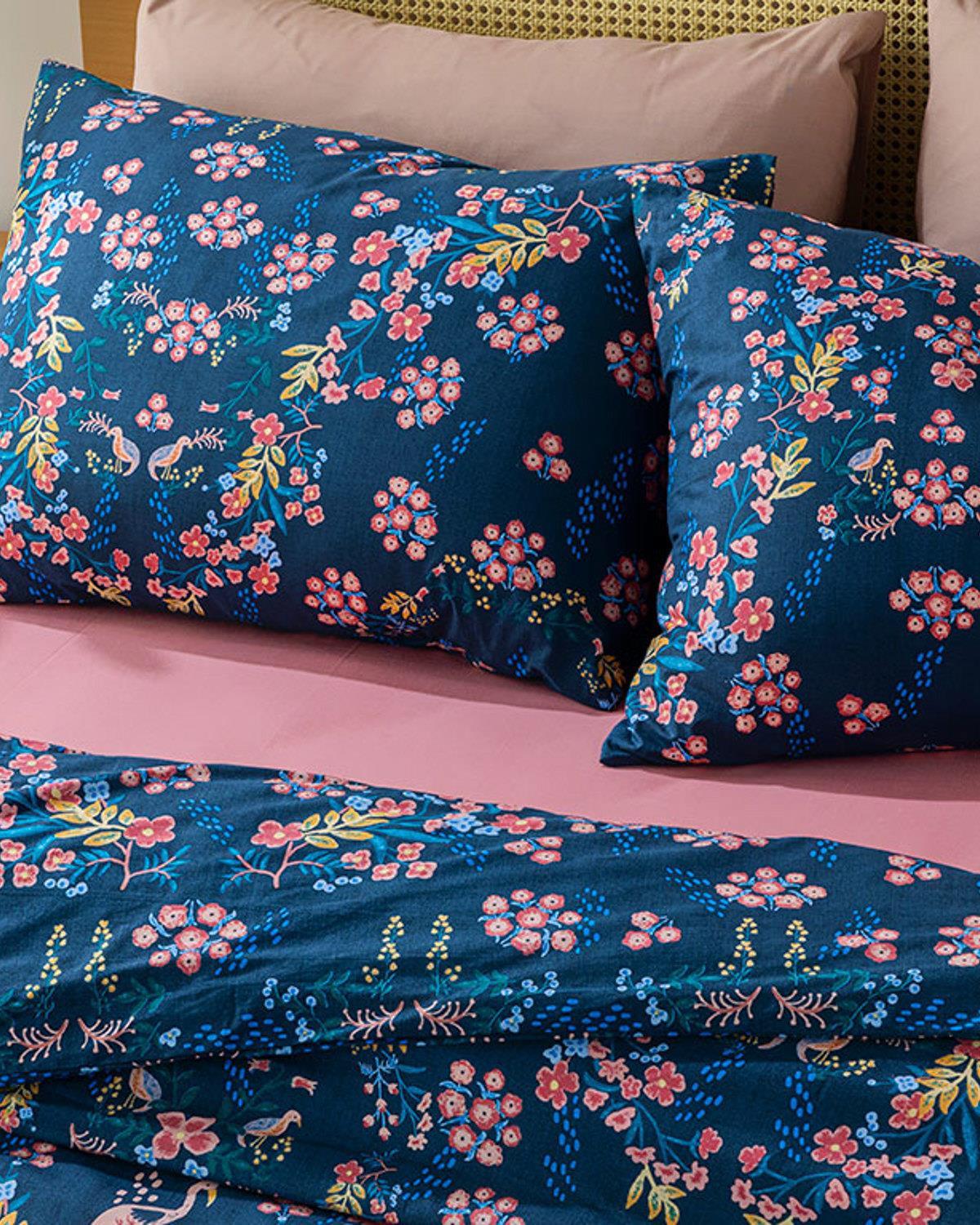 Timeless Bloom Bumbac Single Set Lenjerie De Pat 160*220 Cm Albastru închis