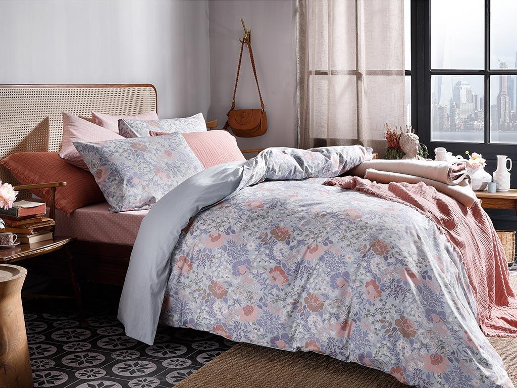 Toamna florale Cottony For One Person  SET LENJERIE DE PAT 160x220 cm Albastru.