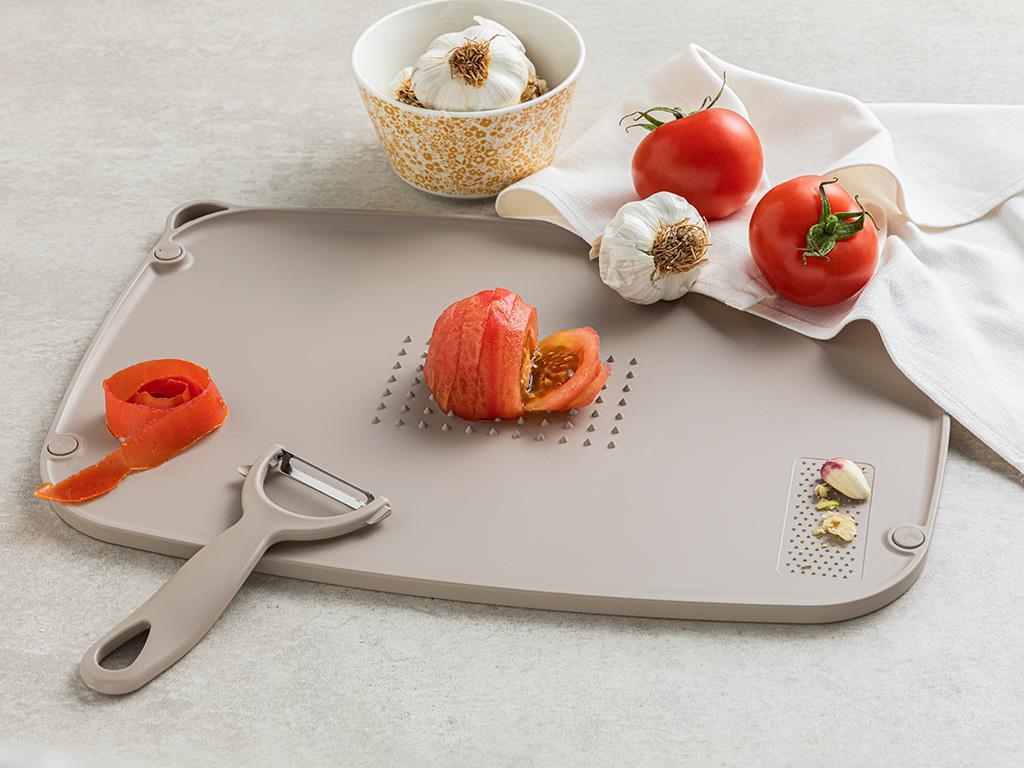 Tocător- curățător, Cutting Set, plastic, 37x26 cm, bej închis