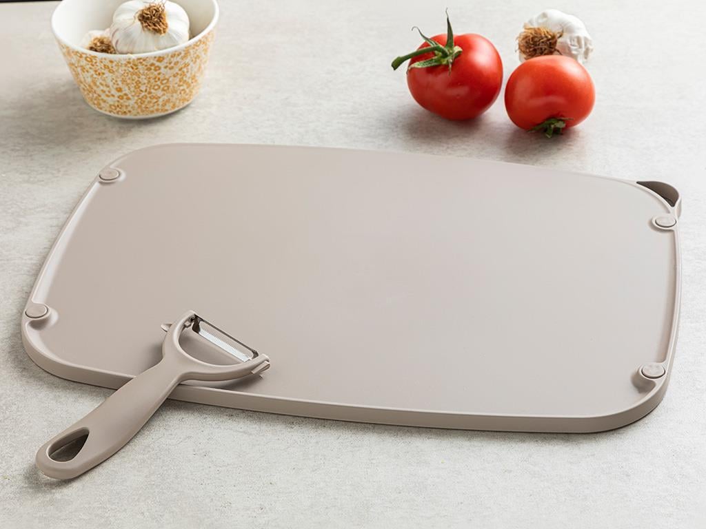 Tocător- curățător, Cutting Set, plastic, 37x26 cm, bej închis