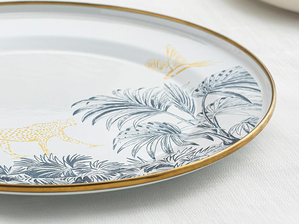 Toile Botanical Enamel Presentation Plate 31 cm Dark Blue - White