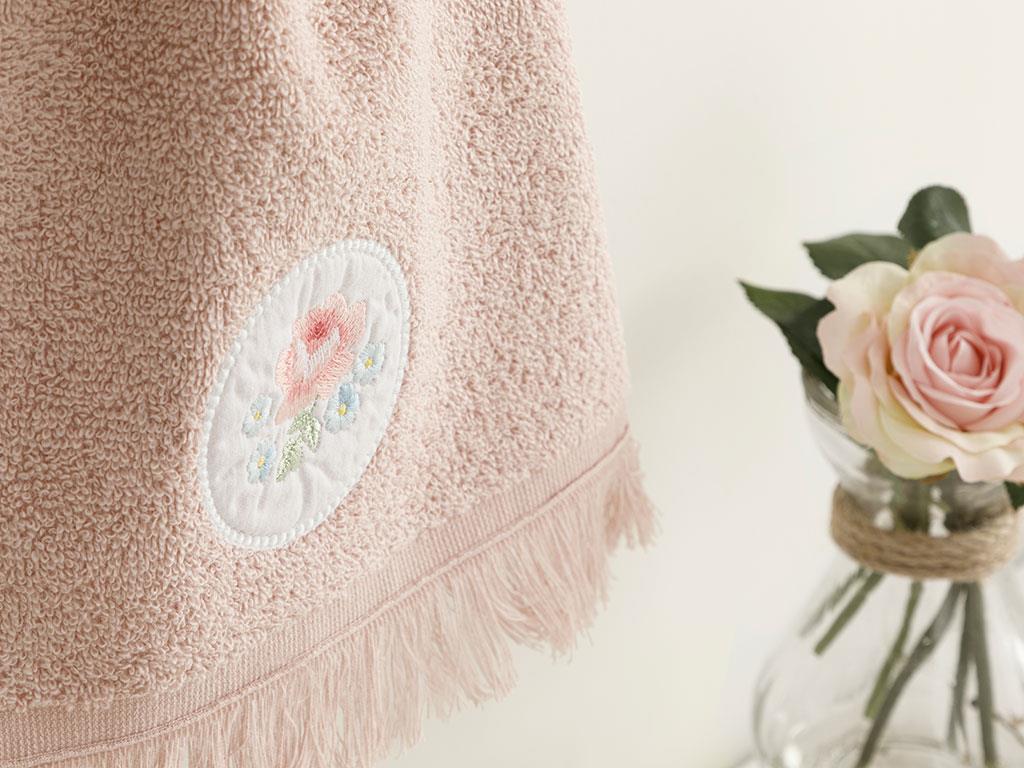 Big Rose Embroidered Hand Towel 30x40 cm Nude