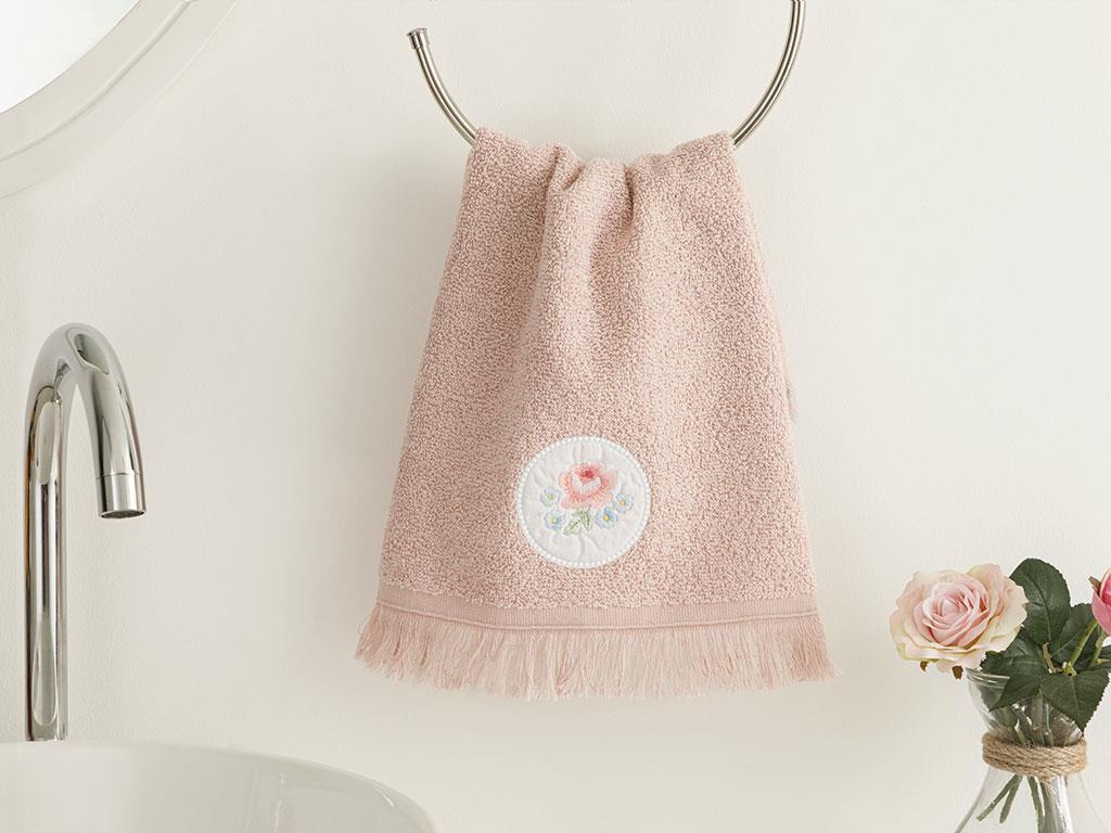 Big Rose Embroidered Hand Towel 30x40 cm Nude