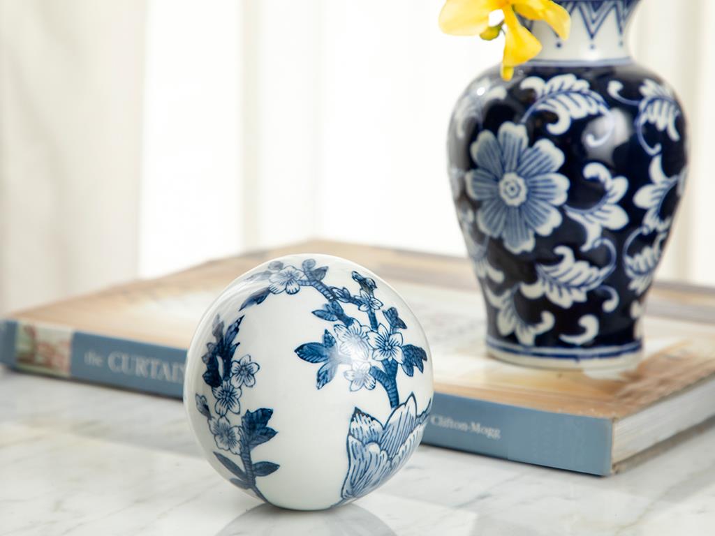 Big Roses Porcelain Decorative Object 10x10x10 cm Blue - White
