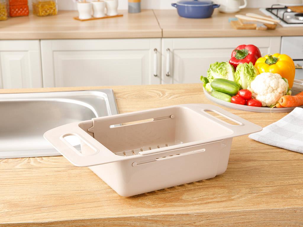 Trendy Plastic Adjustable Sink Strainer Strainer 48x19x8 cm Beige