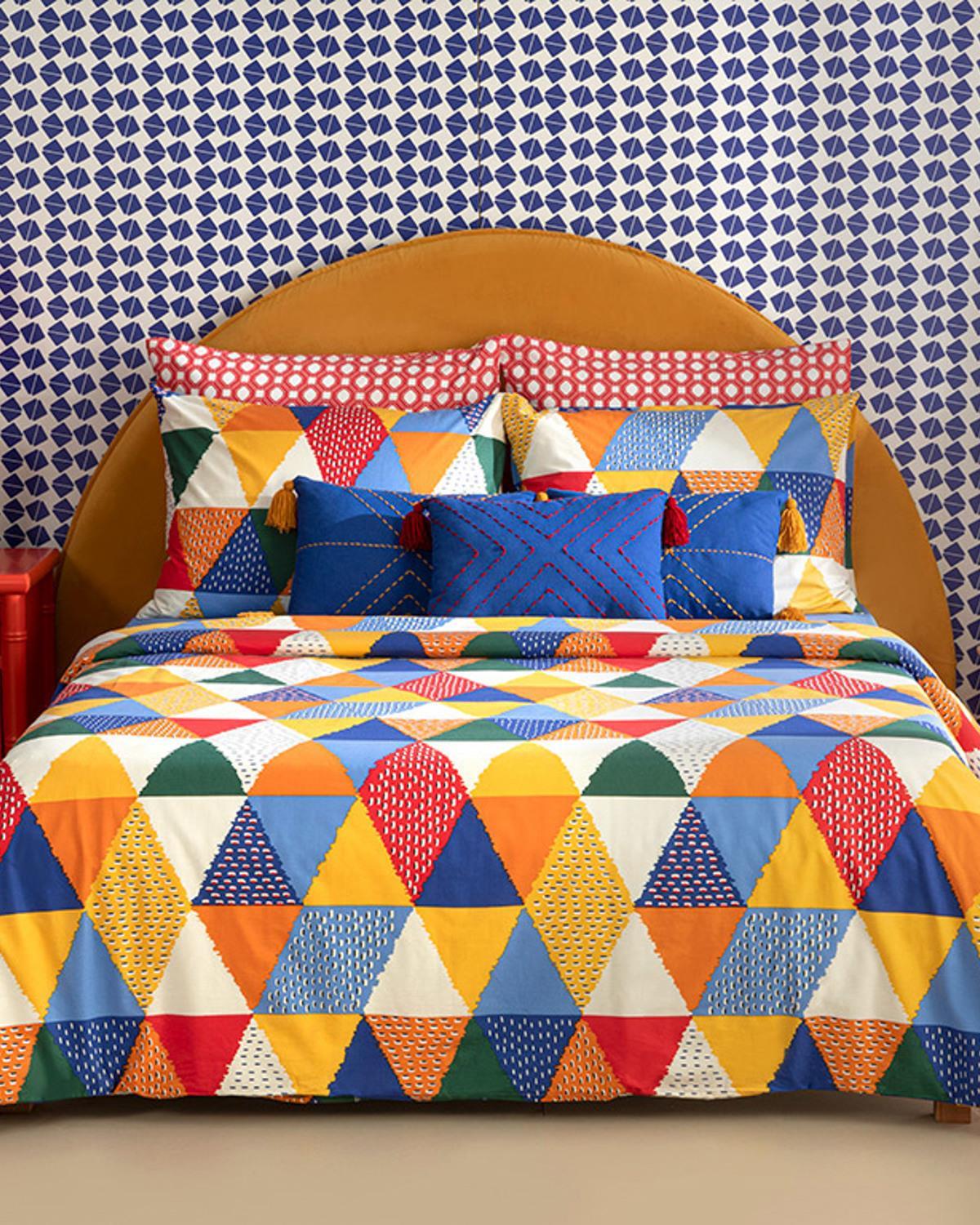 Triangles Cu Bumbac Single Set Lenjerie De Pat 160x220 cm Galben - Portocaliu